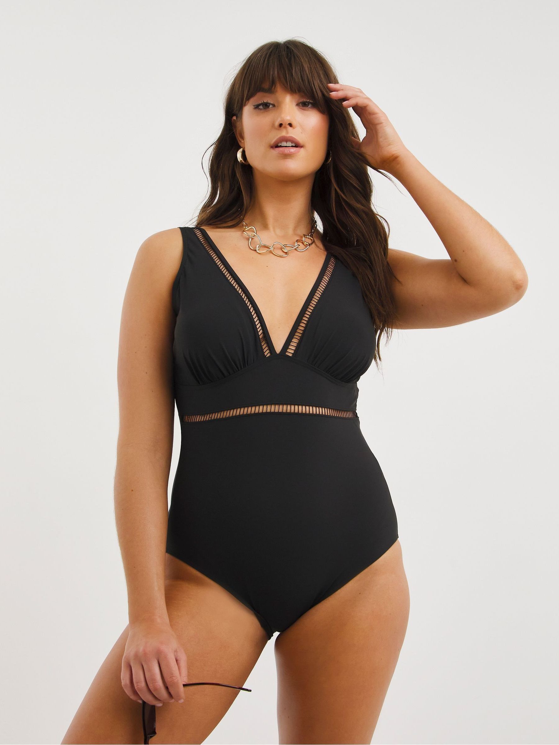 Buy Figleaves Black Icon Non Wired Tummy Control Shaping Swimsuit from Next Ireland