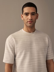 Grey Single Relaxed Fit Ottoman Texture 100% Cotton T-Shirts - Image 1 of 8