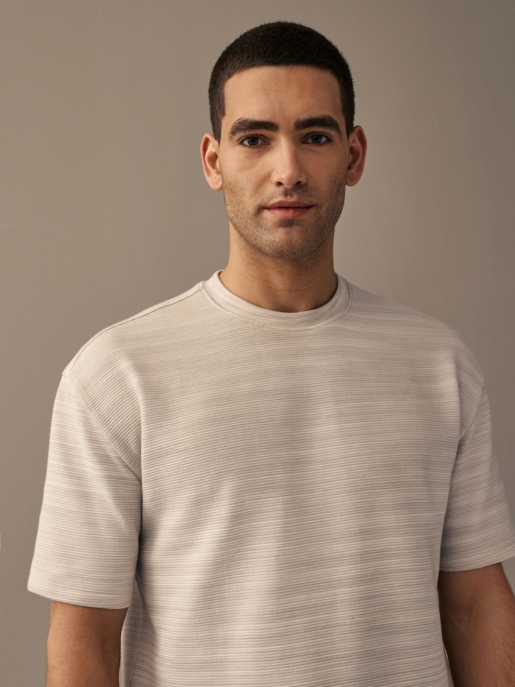 Grey Single Relaxed Fit Ottoman Texture 100% Cotton T-Shirts - Image 1 of 8