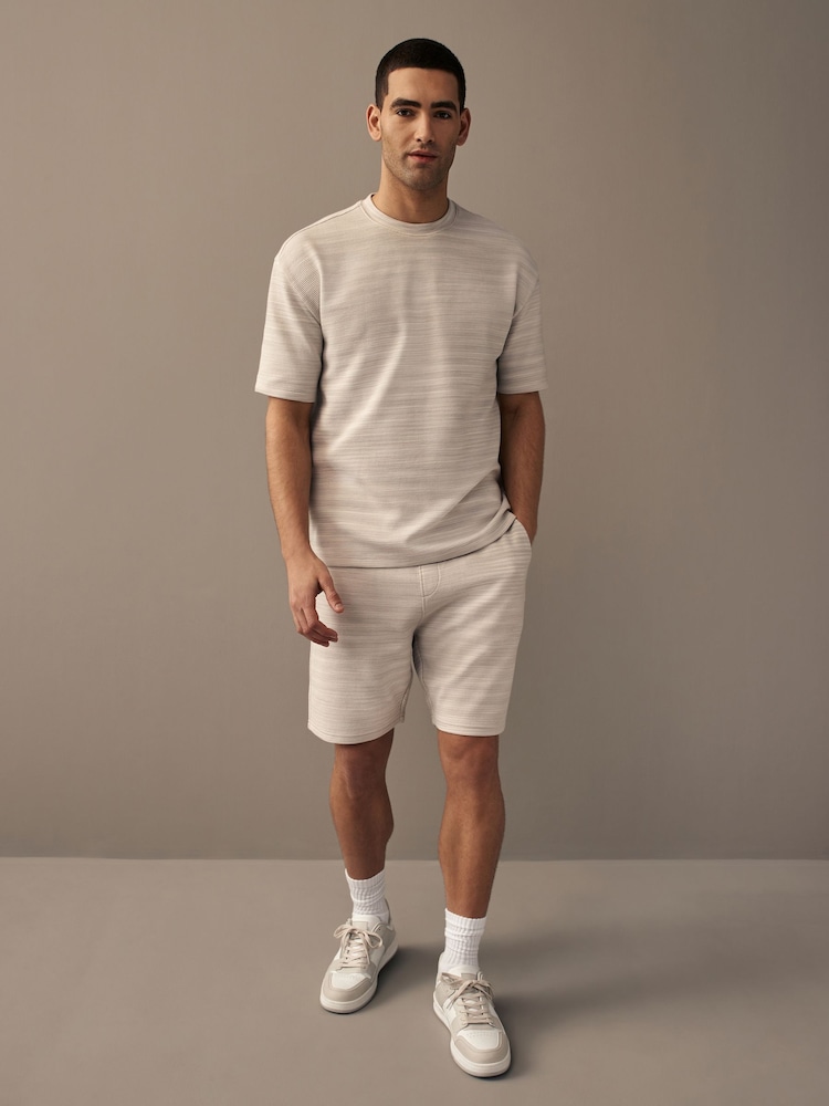 Grey Single Relaxed Fit Ottoman Texture 100% Cotton T-Shirts - Image 2 of 8