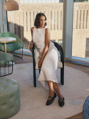 Neutral Sleeveless Metallic Knot Twist Shoulder Column Dress - Image 2 of 7