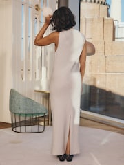 Neutral Sleeveless Metallic Knot Twist Shoulder Column Dress - Image 3 of 7
