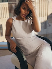 Neutral Sleeveless Metallic Knot Twist Shoulder Column Dress - Image 4 of 7