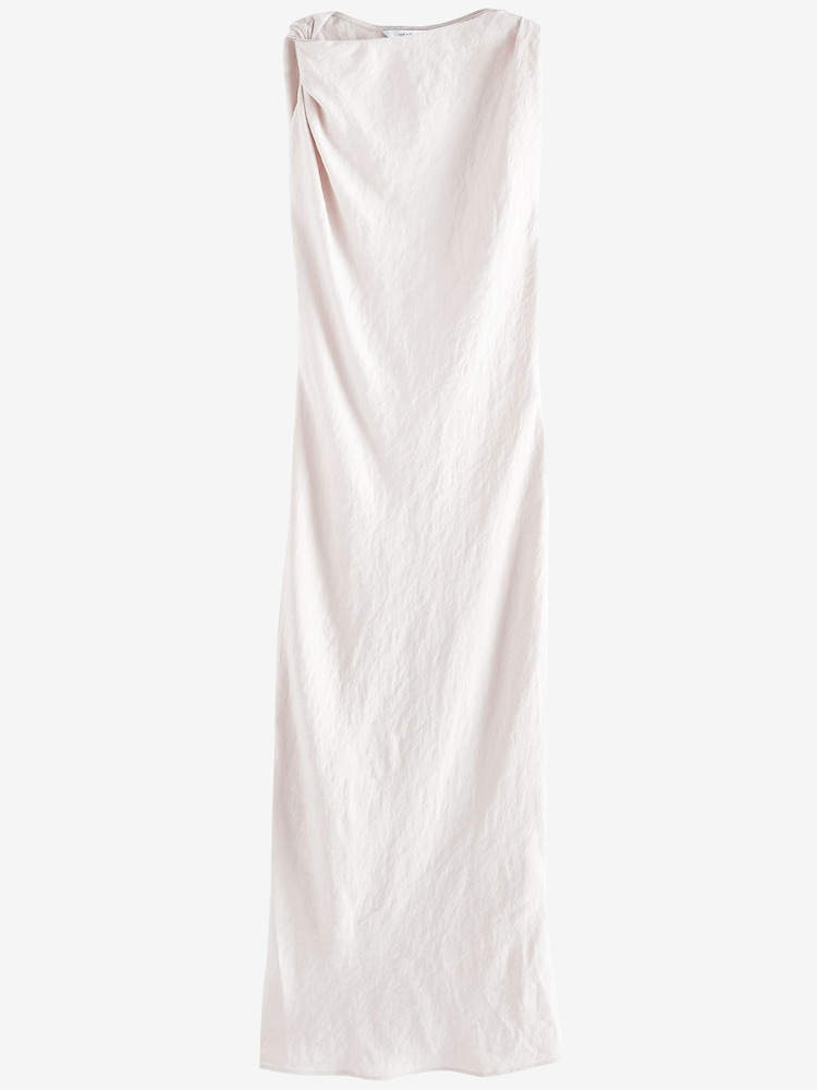 Neutral Sleeveless Metallic Knot Twist Shoulder Column Dress - Image 6 of 7