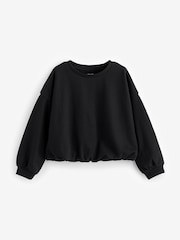 Black Boxy Bubble 100% Cotton Hem Sweatshirt (3-16yrs) - Image 3 of 5