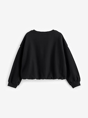 Black Boxy Bubble 100% Cotton Hem Sweatshirt (3-16yrs) - Image 4 of 5
