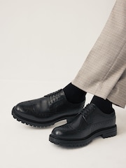 Black Leather Cleated Sole Brogue Shoes - Image 1 of 6