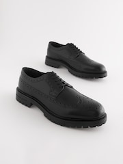 Black Leather Cleated Sole Brogue Shoes - Image 2 of 6