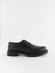 Black Leather Cleated Sole Brogue Shoes - Image 3 of 6
