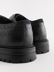 Black Leather Cleated Sole Brogue Shoes - Image 4 of 6