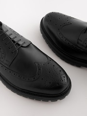 Black Leather Cleated Sole Brogue Shoes - Image 6 of 6