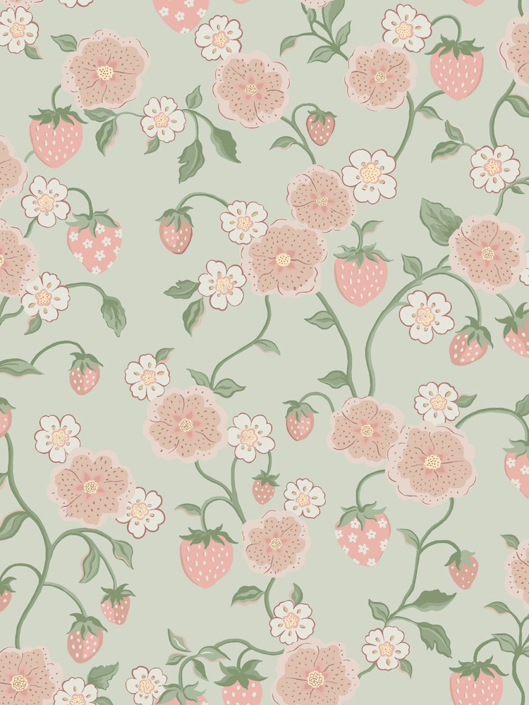 Cath Kidston Sage Strawberry A4 Wallpaper Sample - Image 2 of 5