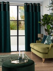 Bottle Green Velvet Quilted Hamilton Top Panel Eyelet Lined Curtains - Image 1 of 5