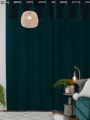 Bottle Green Velvet Quilted Hamilton Top Panel Eyelet Lined Curtains - Image 3 of 5