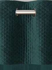 Bottle Green Velvet Quilted Hamilton Top Panel Eyelet Lined Curtains - Image 4 of 5