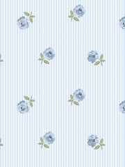 Cath Kidston Blue Rose Spaced Stripe A4 Wallpaper Sample - Image 2 of 5