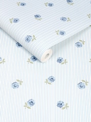 Cath Kidston Blue Rose Spaced Stripe A4 Wallpaper Sample - Image 3 of 5
