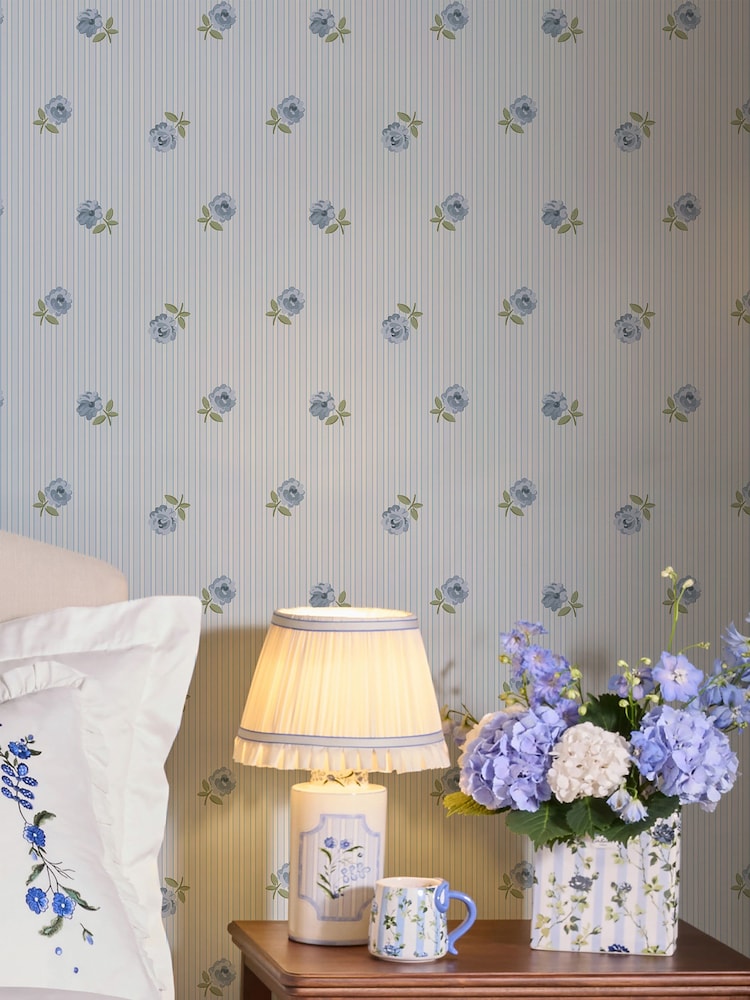 Cath Kidston Blue Rose Spaced Stripe A4 Wallpaper Sample - Image 5 of 5