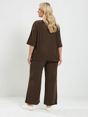Yours Curve Brown Ribbed Top & Jogger Set - Image 3 of 7