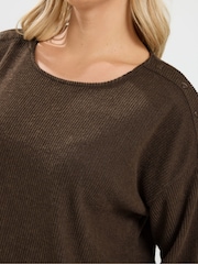 Yours Curve Brown Ribbed Top & Jogger Set - Image 4 of 7