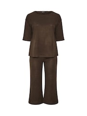 Yours Curve Brown Ribbed Top & Jogger Set - Image 6 of 7