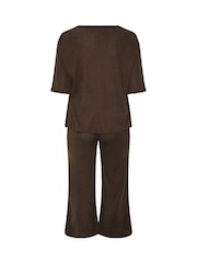 Yours Curve Brown Ribbed Top & Jogger Set - Image 7 of 7