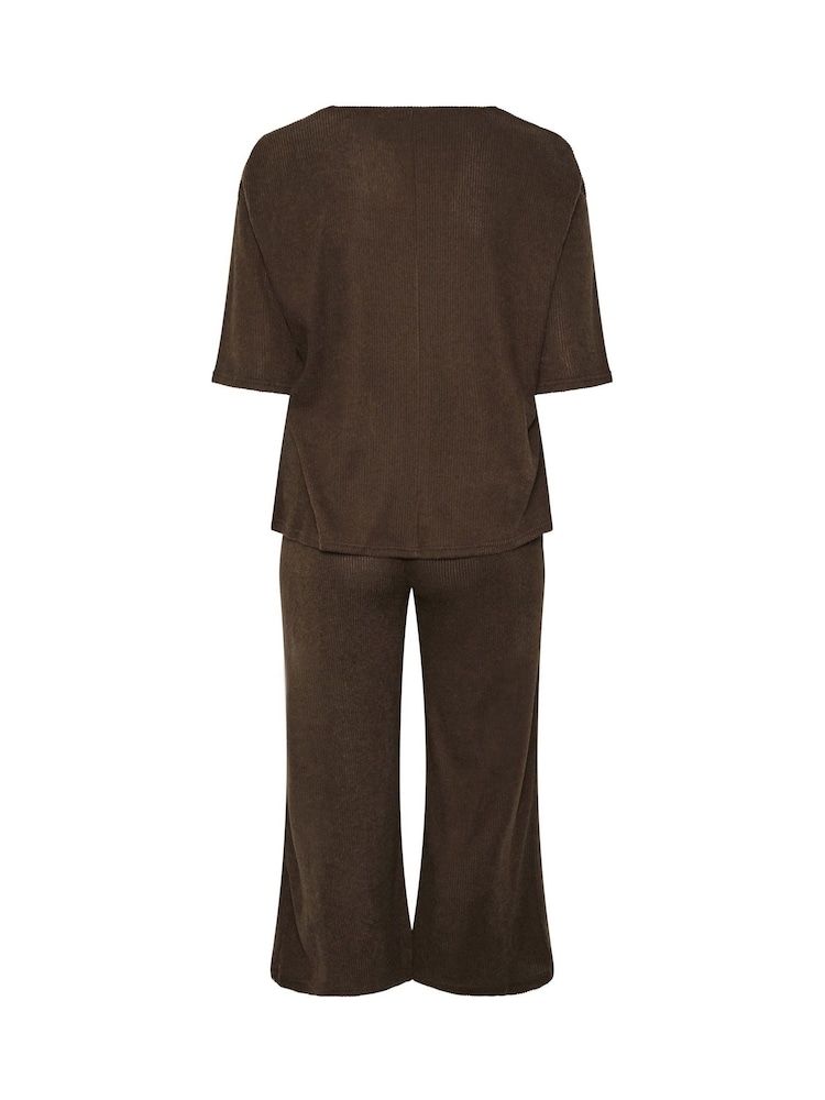 Yours Curve Brown Ribbed Top & Jogger Set - Image 7 of 7 Yours Curve Brown Ribbed Top & Jogger Set - Image 7 of 7