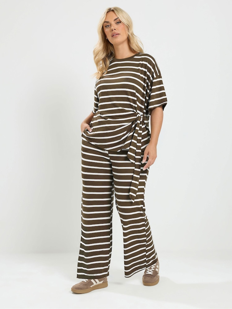 Yours Curve Brown Tie Waist Top & Joggers Set - Image 1 of 7 Yours Curve Brown Tie Waist Top & Joggers Set - Image 1 of 7