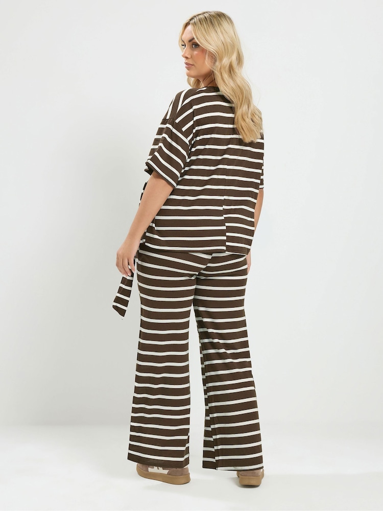 Yours Curve Brown Tie Waist Top & Joggers Set - Image 2 of 7 Yours Curve Brown Tie Waist Top & Joggers Set - Image 2 of 7