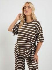 Yours Curve Brown Tie Waist Top & Joggers Set - Image 3 of 7