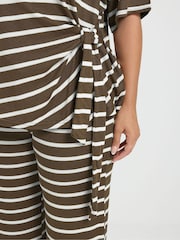 Yours Curve Brown Tie Waist Top & Joggers Set - Image 4 of 7