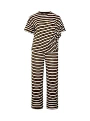 Yours Curve Brown Tie Waist Top & Joggers Set - Image 6 of 7