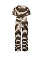 Yours Curve Brown Tie Waist Top & Joggers Set - Image 7 of 7