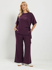 Yours Curve Purple Tie Waist Top & Joggers Set - Image 1 of 6