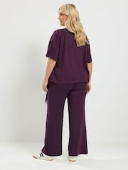 Yours Curve Purple Tie Waist Top & Joggers Set - Image 2 of 6