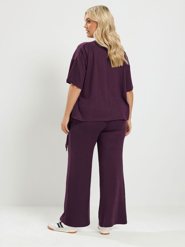 Yours Curve Purple Tie Waist Top & Joggers Set - Image 2 of 6 Yours Curve Purple Tie Waist Top & Joggers Set - Image 2 of 6