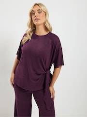 Yours Curve Purple Tie Waist Top & Joggers Set - Image 3 of 6