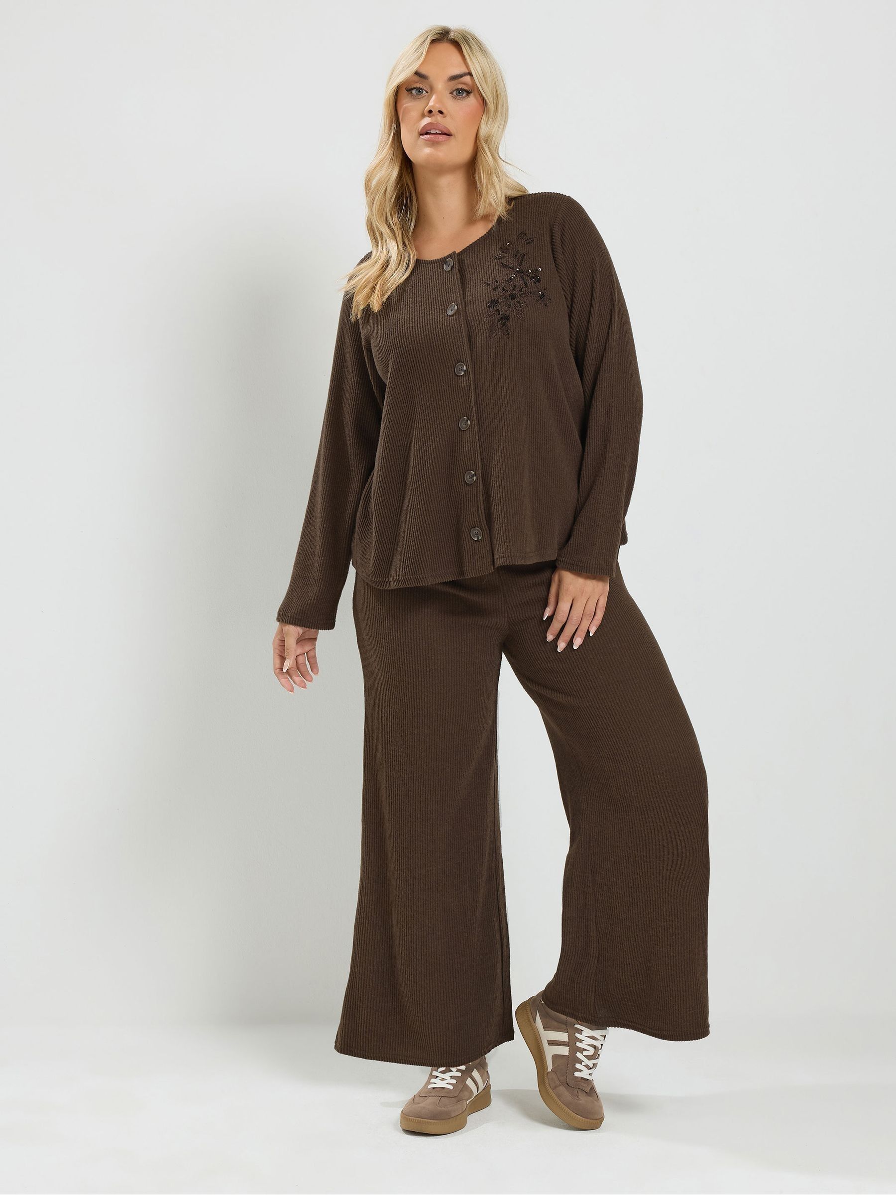 Yours Women's Chocolate Soft Touch Embroidered Cardigan Set In | : Size 30-32 - Image 2
