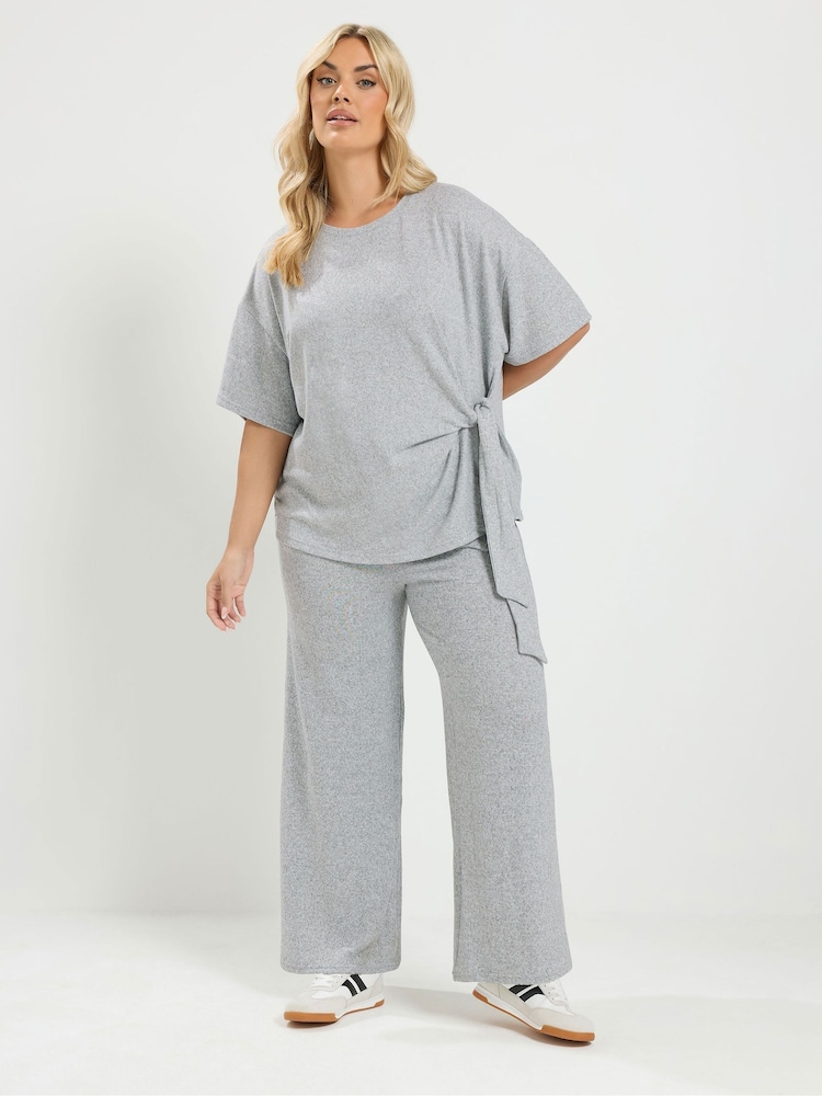 Yours Curve Grey Tie Waist Top & Joggers Set - Image 1 of 7 Yours Curve Grey Tie Waist Top & Joggers Set - Image 1 of 7