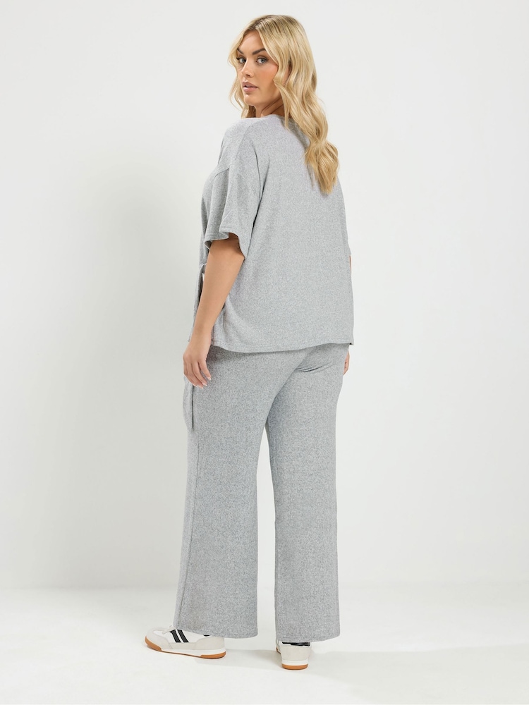 Yours Curve Grey Tie Waist Top & Joggers Set - Image 2 of 7 Yours Curve Grey Tie Waist Top & Joggers Set - Image 2 of 7