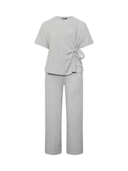 Yours Curve Grey Tie Waist Top & Joggers Set - Image 6 of 7