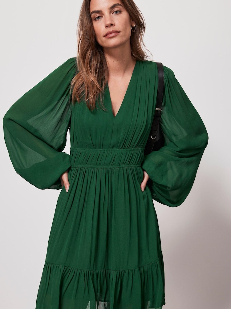 Mint Velvet Green Ruched Waist Mini Dress - Image 1 of 3