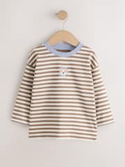 Brown/White Stripe Lion Long Sleeve Embroidered T-Shirt (3mths-7yrs) - Image 1 of 4