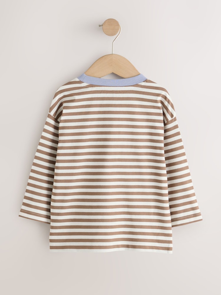 Brown/White Stripe Lion Long Sleeve Embroidered T-Shirt (3mths-7yrs) - Image 2 of 4 Brown/White Stripe Lion Long Sleeve Embroidered T-Shirt (3mths-7yrs) - Image 2 of 4
