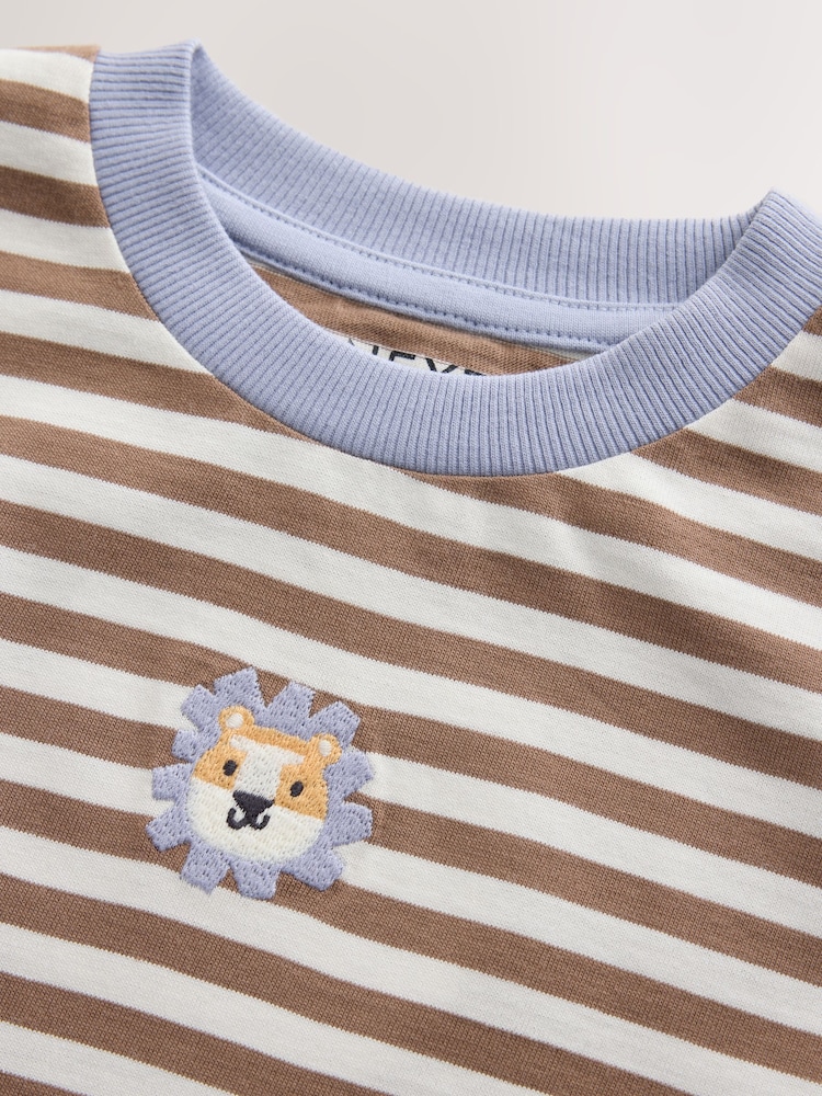 Brown/White Stripe Lion Long Sleeve Embroidered T-Shirt (3mths-7yrs) - Image 4 of 4 Brown/White Stripe Lion Long Sleeve Embroidered T-Shirt (3mths-7yrs) - Image 4 of 4