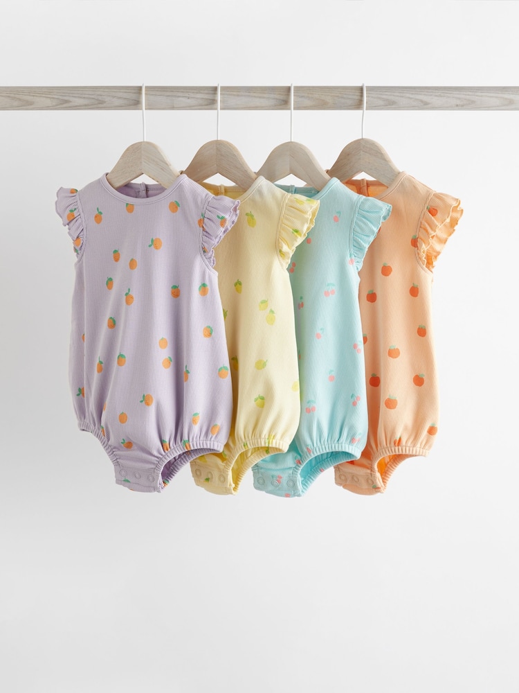 Multi Pastel Fruits Baby Bloomer Rompers 4 Pack - Image 1 of 7