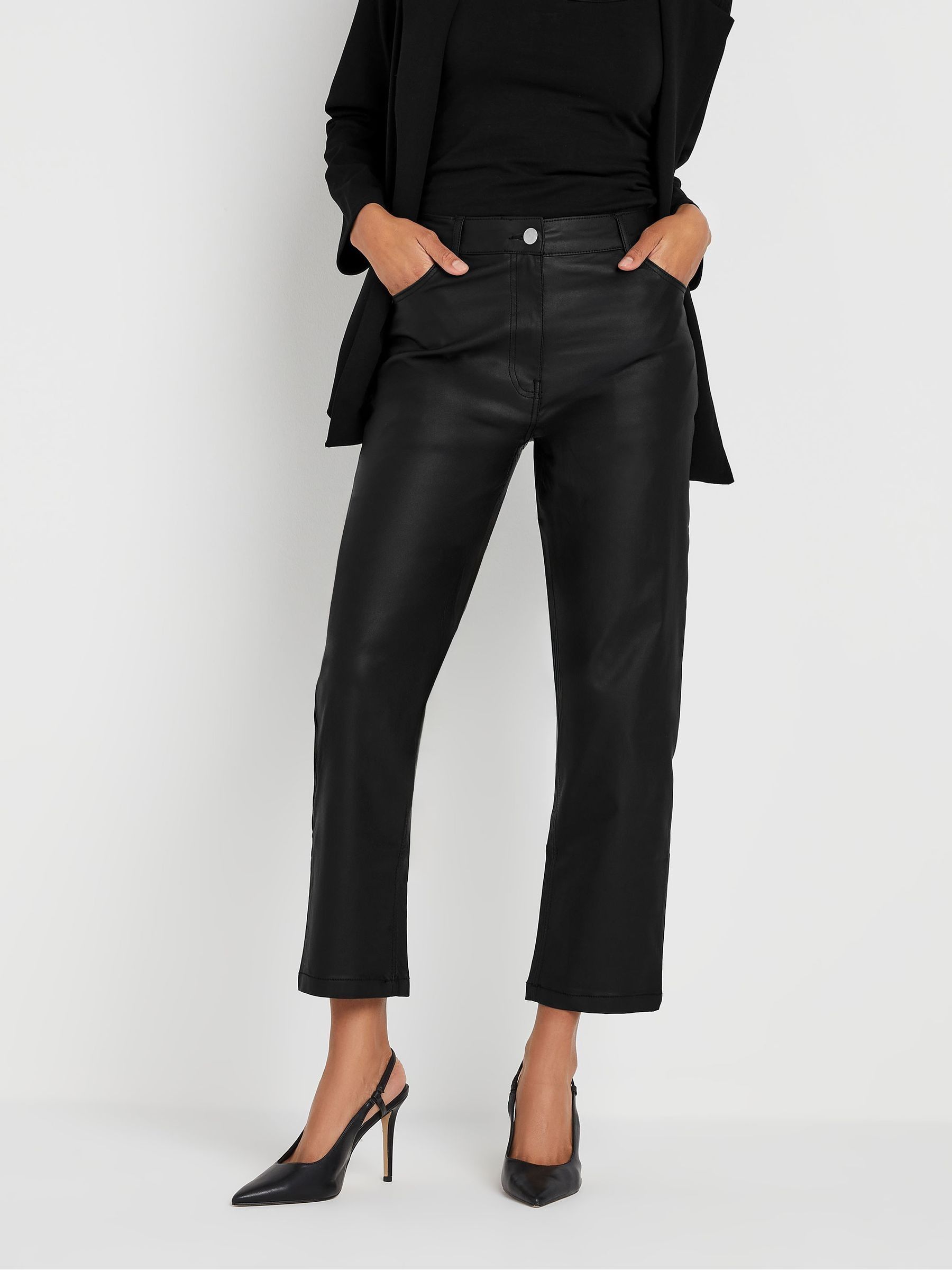 M&Co Women's Black Coated Straight Leg Jeans In | : Large - Image 4
