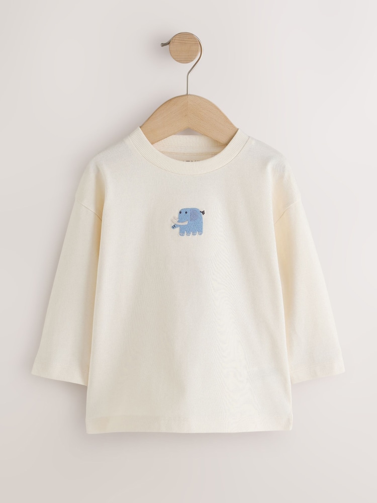 Cream Elephant Long Sleeve Embroidered T-Shirt (3mths-7yrs) - Image 1 of 4 Cream Elephant Long Sleeve Embroidered T-Shirt (3mths-7yrs) - Image 1 of 4