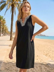 Roman Black Trim Detail V-Neck A-Line Dress - Image 1 of 4