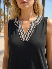 Roman Black Trim Detail V-Neck A-Line Dress - Image 4 of 4